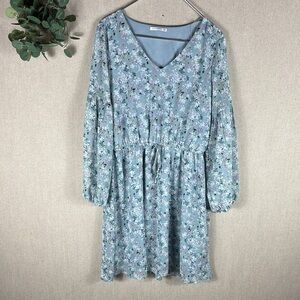 Staccato > Blue Floral Long Sleeve V-Neck Dress Medium